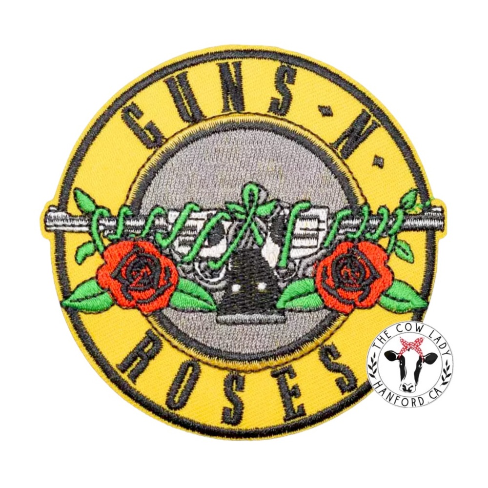 Guns N Roses Rock Music Yellow Circle Embroidered Iron On Patch Rose Gun NEW
